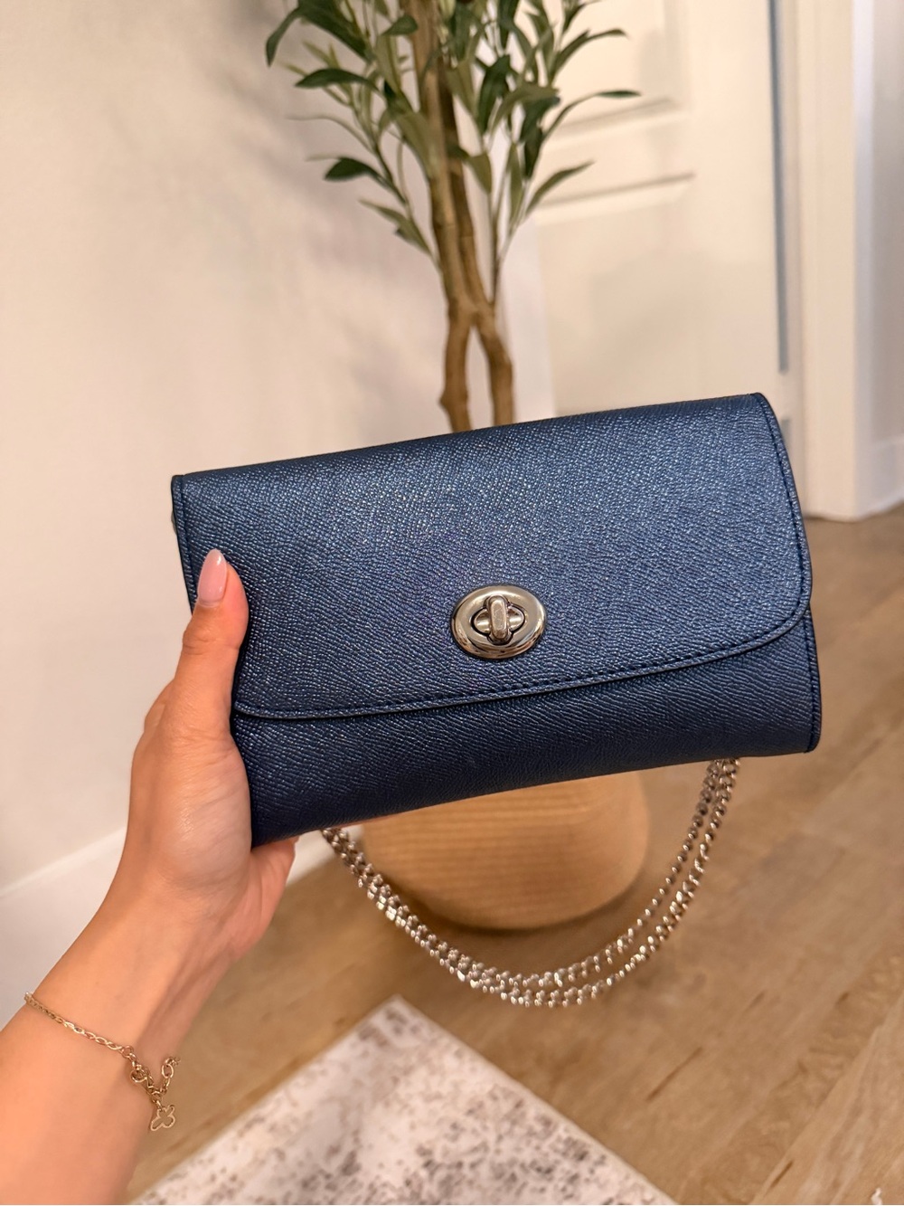 Coach Sleek Light Navy Blue Crossbody/Wallet on Chain